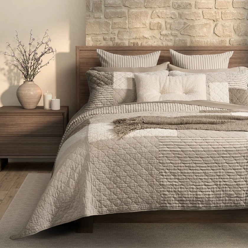 Panorama Natural and Ivory Patchwork Quilt